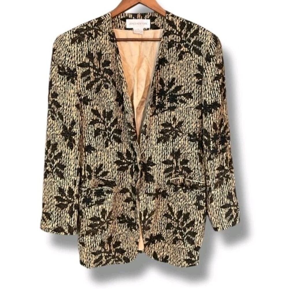 Jones New York Black and Cream Floral Knit Blazer